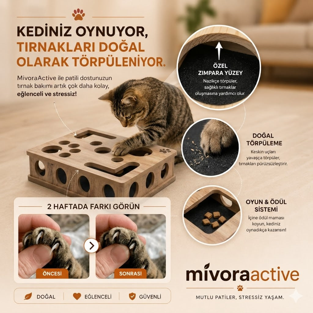 Mivora-Active™  Kediler İçin Oynarken Tırnak Törpüleme Kutusu