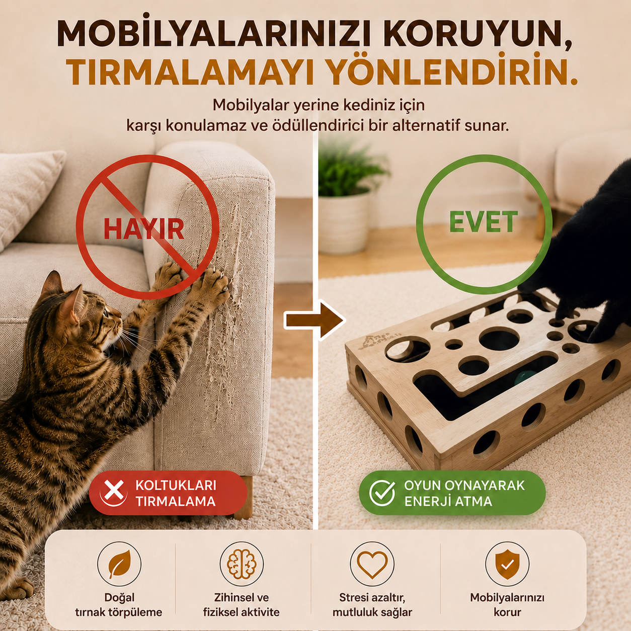 Mivora-Active™  Kediler İçin Oynarken Tırnak Törpüleme Kutusu